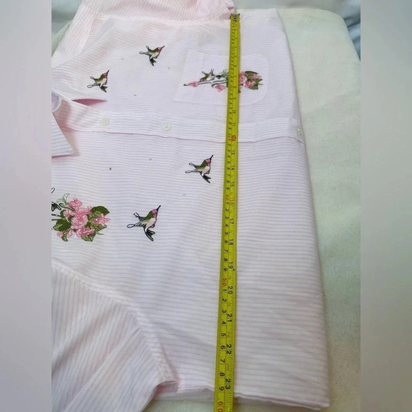 Vintage P.G.B Pink Stripe Embroidery Floral Bird Print Women Large Novelty - Picture 6 of 9